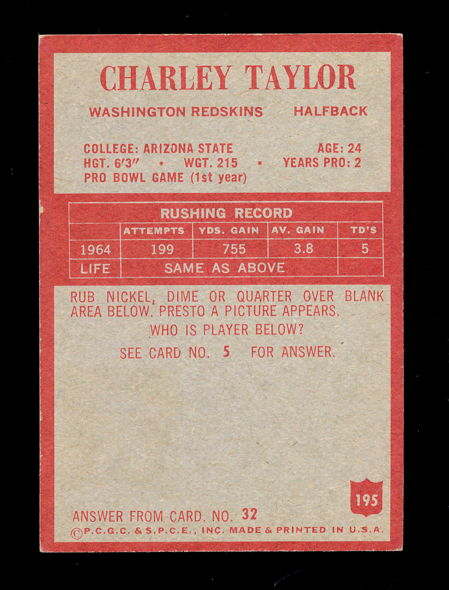1965 Philadelphia ROOKIE Football Card #195 Rookie Hall of Famer Charley Ta