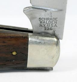 1946-1973 Schrade-Walden Pattern 136 Walnut Pruner. Unsharpened  Near Mint