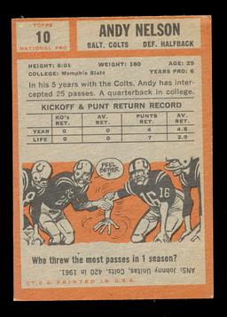 1962 Topps Football Card #10 Andy Nelson Baltimore Colts