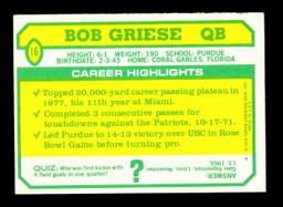 1978 Holsum Bread Football Card #16 Hall of Famer Bob Griese Miami Dolphins