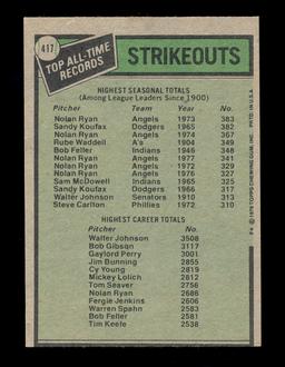1979 Topps Baseball Card #417 All Time Record Holders Strikeouts: Nolan Rya