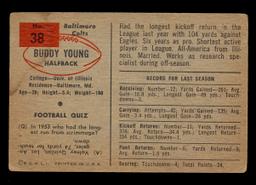 1954 Bowman Football Card #38 Buddy Young Baltimore Colts. Water Stain