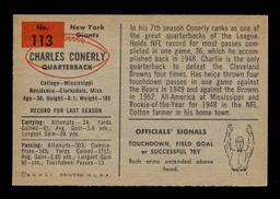 1954 Bowman Football Card #113 Charley Conerly New York Giants