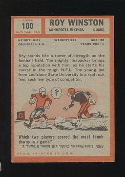 1962 Topps Football Card #100 Roy Winston Minnesota Vikings (Scarce Short P