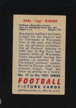 1951 Bowman Football Card #17 Earl "Jug" Girard Green Bay Packers