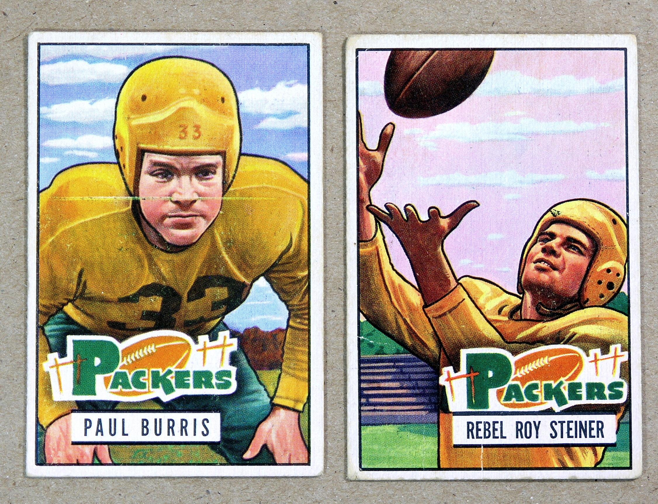 (2) 1951 Bowman Football Cards #16 Reel Steiner Gree Bay Packers & #89 Paul