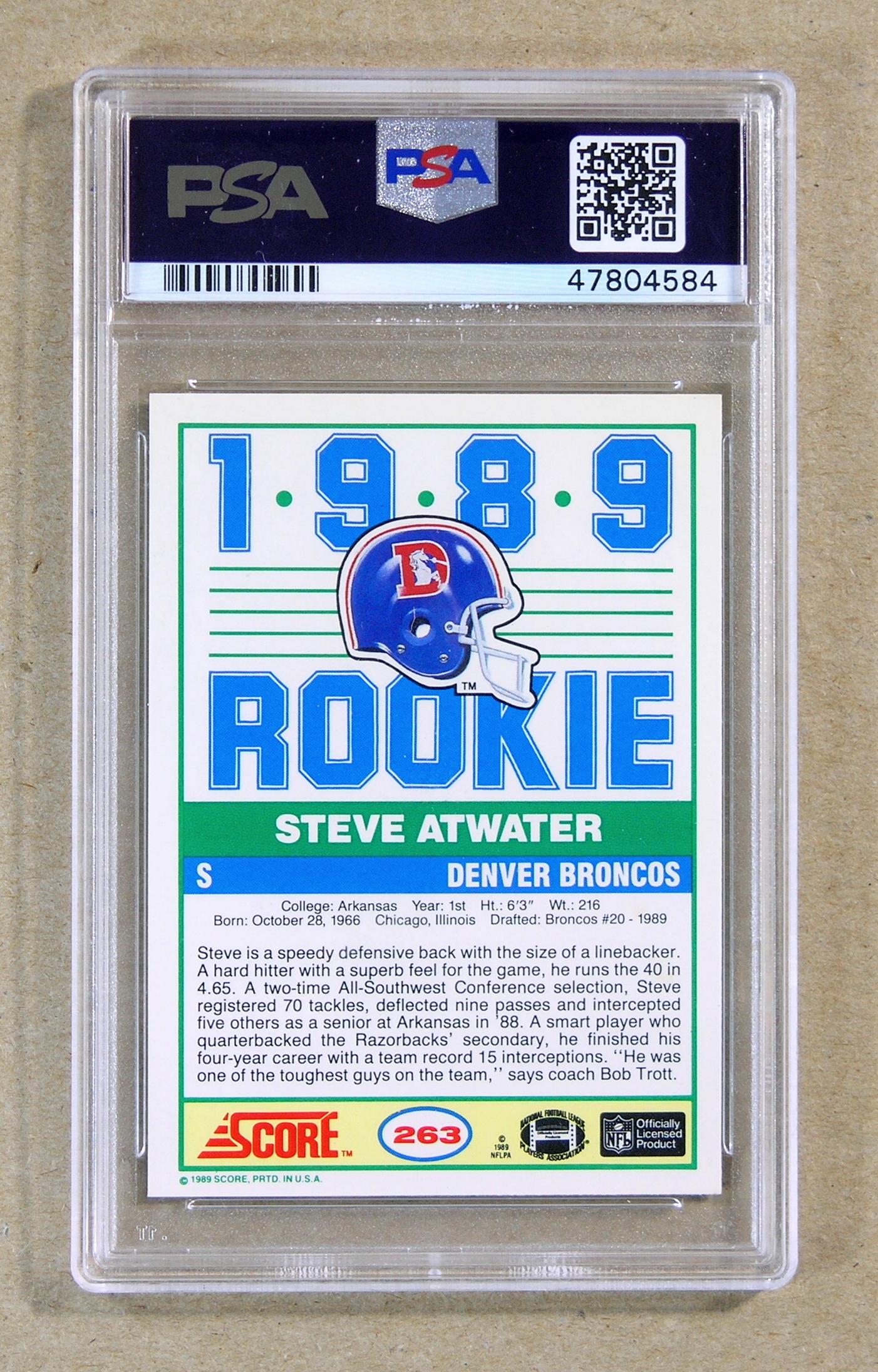 1989 Score ROOKIE Football Card #263 Rookie Hall of Famer Steve Atwater Dev