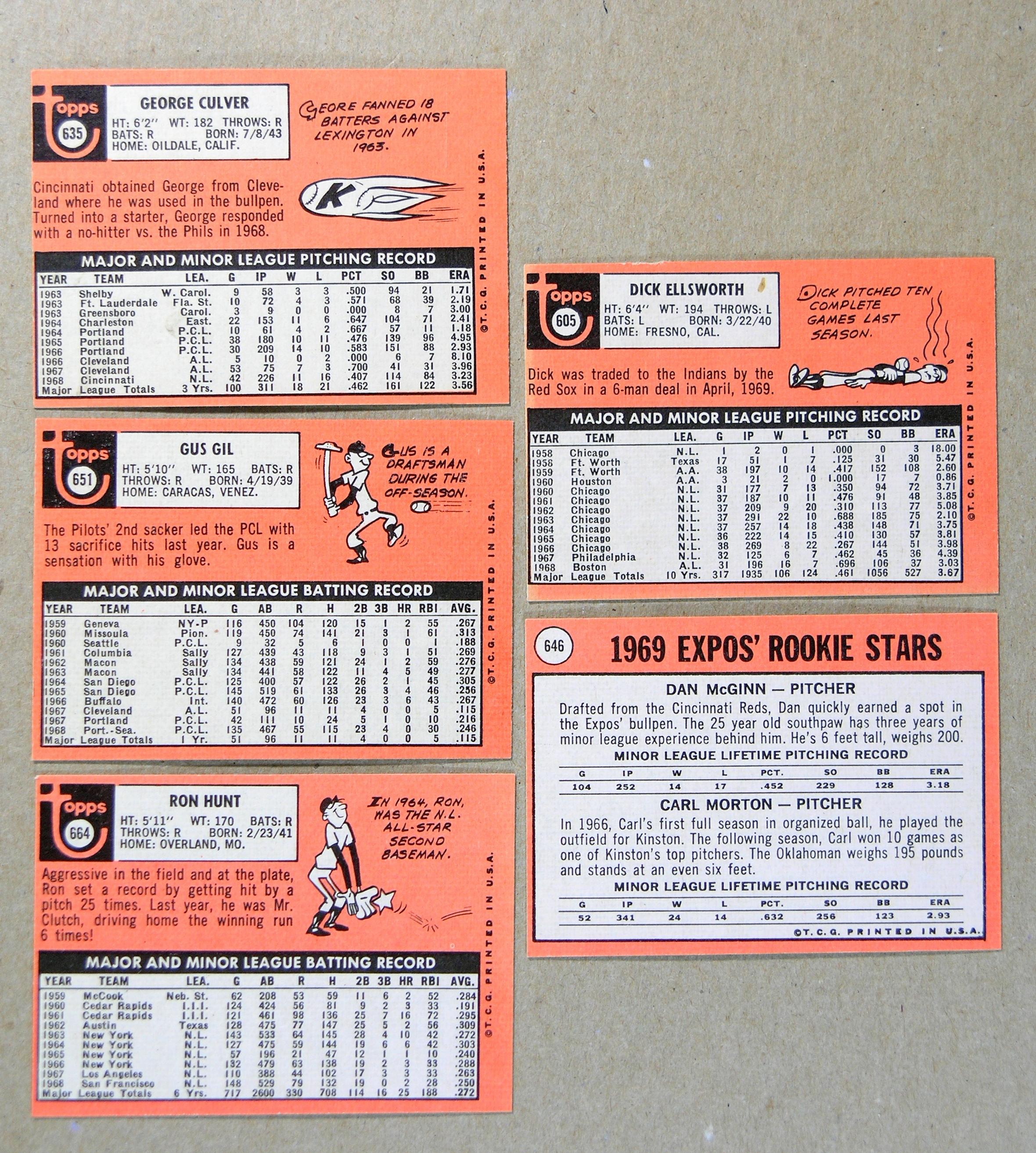 (10) 1969 Topps High Number Baseball Cards (Commons).  EX or Higher Grade C