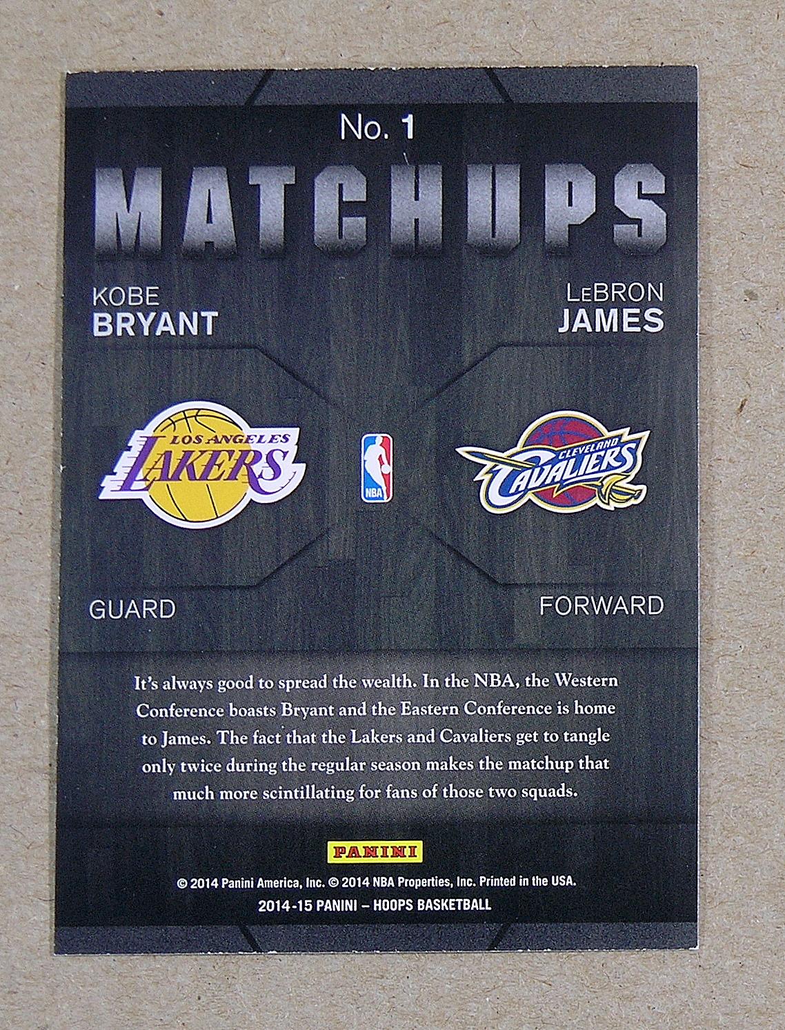 2014 NBA Hoops Matchups Basketball Card #1 Kobe Bryant & LeBron James