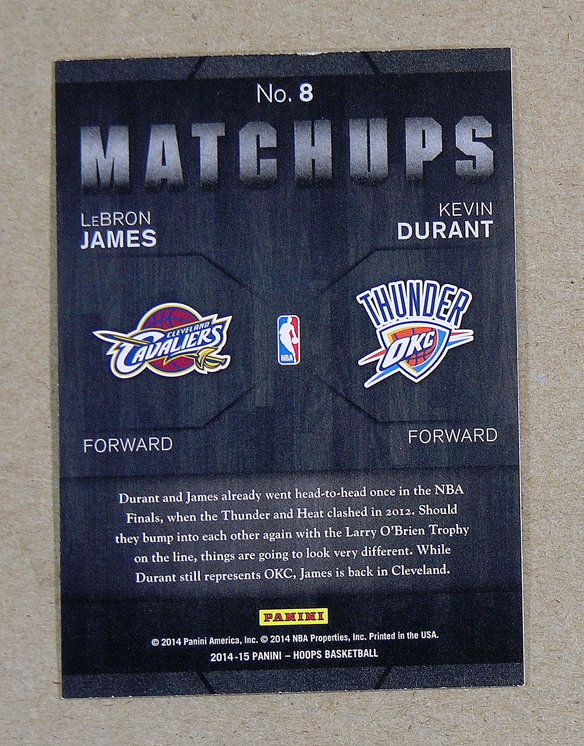 2014 NBA Hoops Matchups Basketball Card #8 Kevin Durant & LeBron James