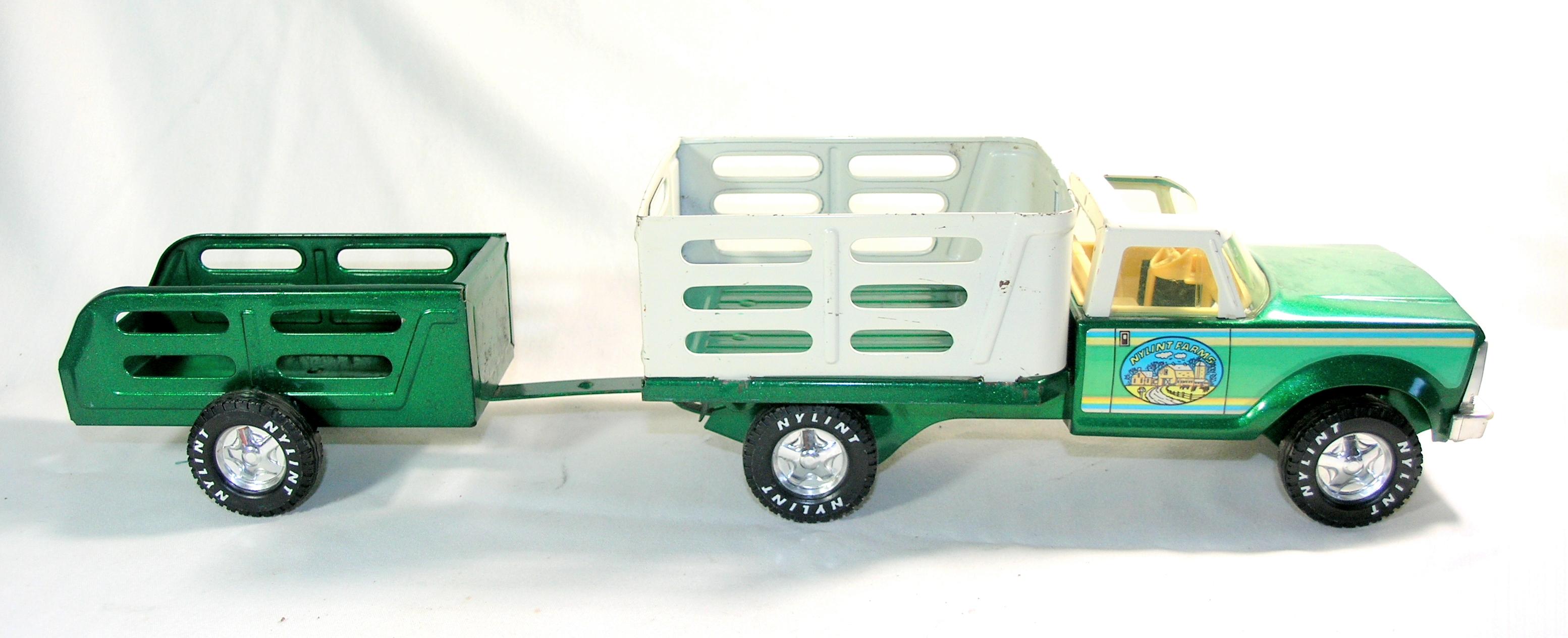 1980's Nylint Die Cast Pressed Metal Toy Farm Truck with Green Trailer  (Go