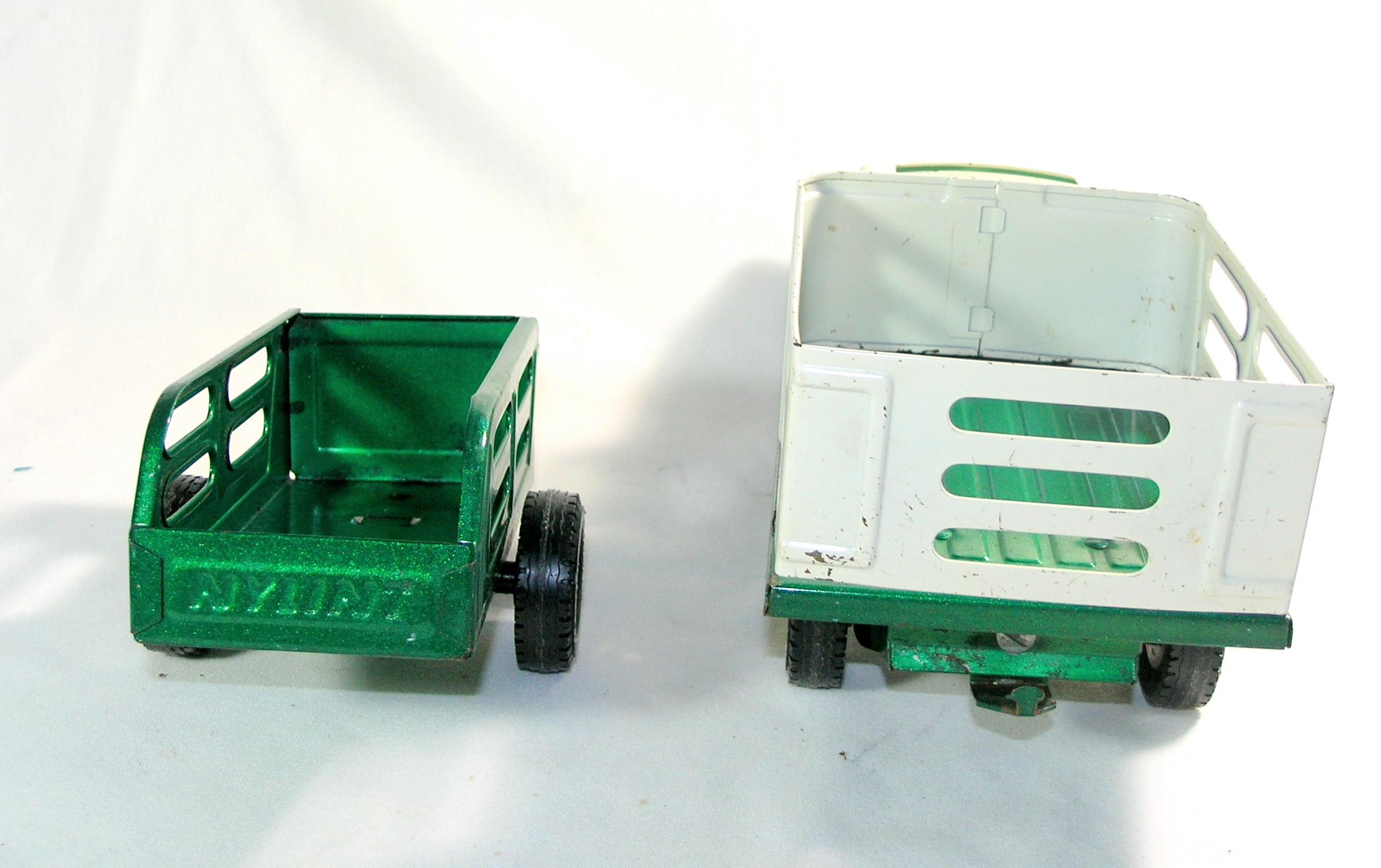 1980's Nylint Die Cast Pressed Metal Toy Farm Truck with Green Trailer  (Go