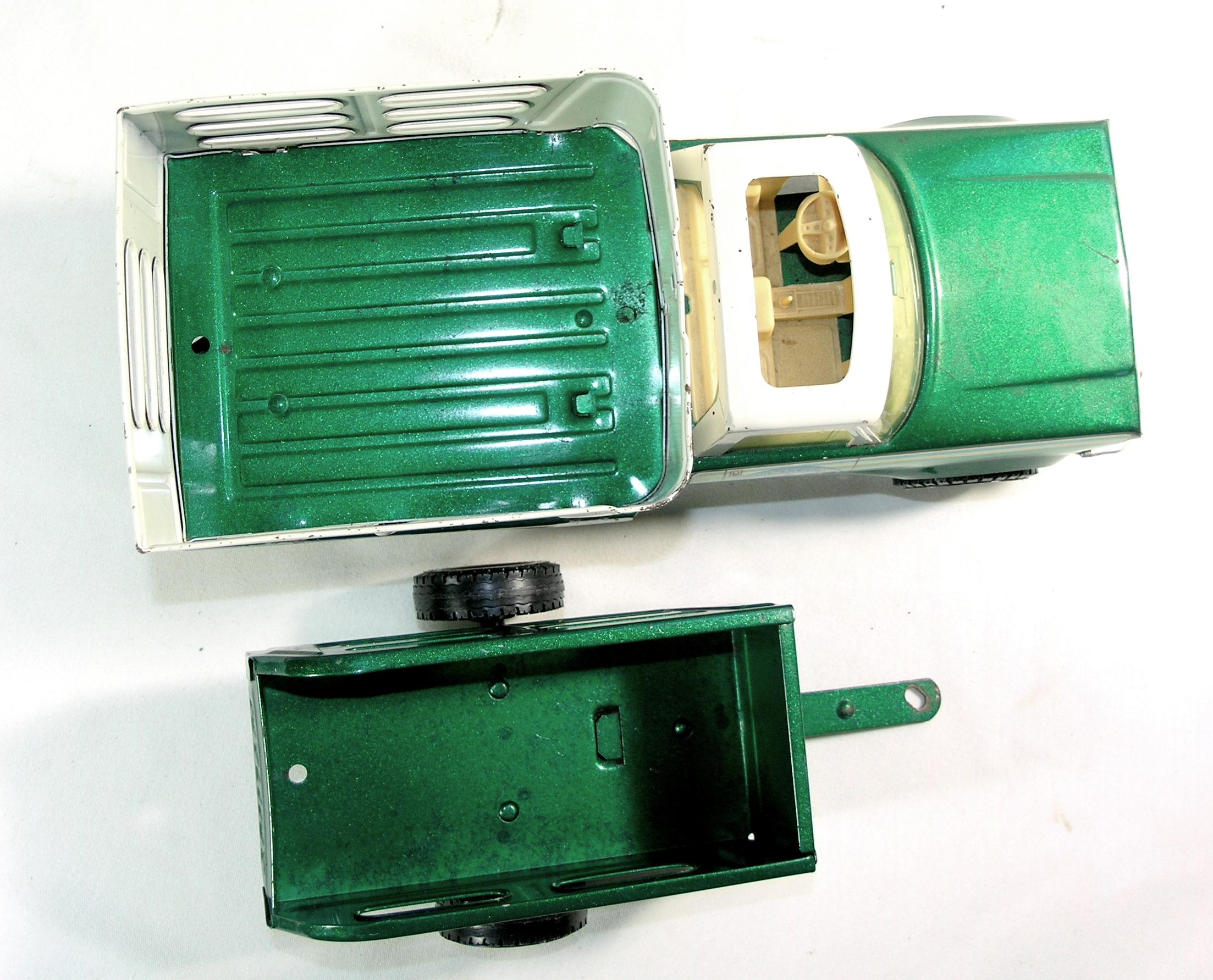1980's Nylint Die Cast Pressed Metal Toy Farm Truck with Green Trailer  (Go