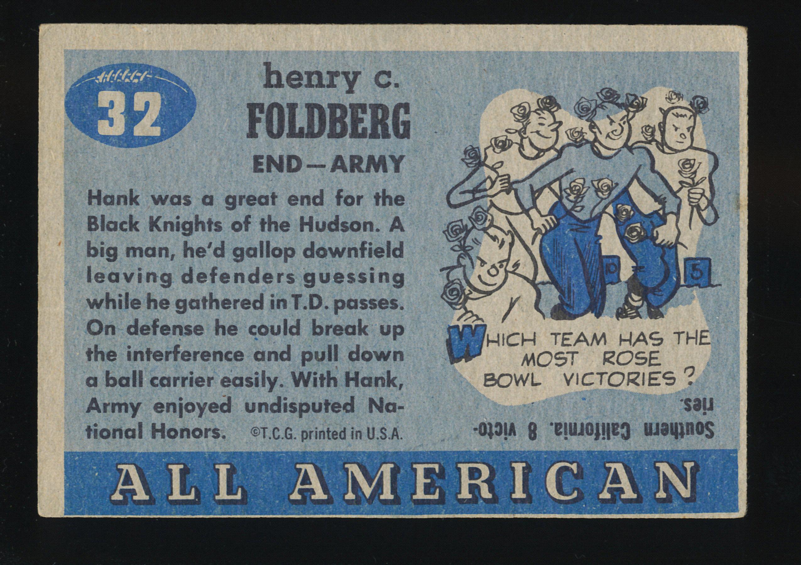 1955 Topps All American Football Card #32 Hank Foldberg Army