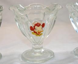 (3) Vintage Borden's "Elsie" Glass Ice Cream Sundae Desert Cups. No Chips o