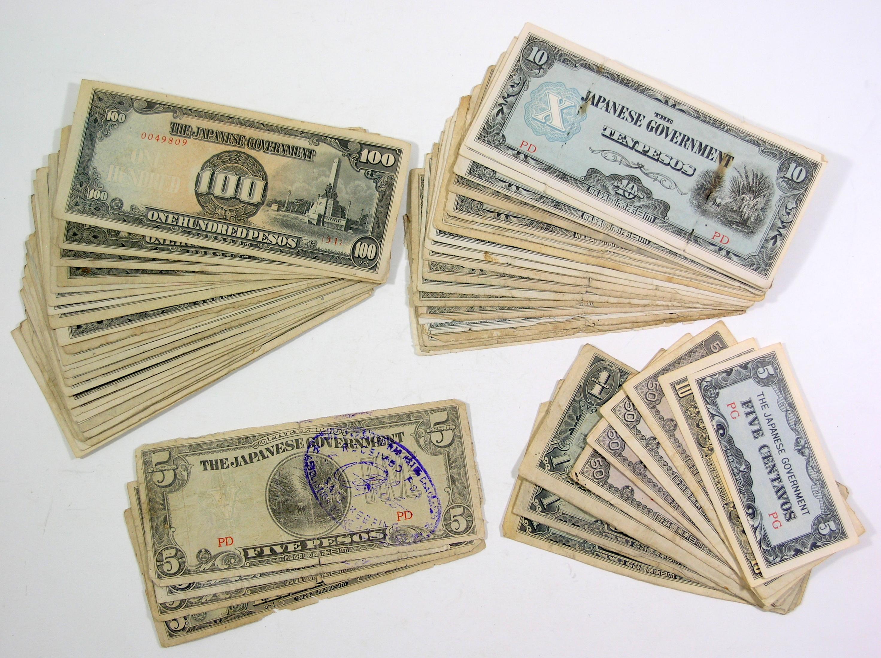 WWII Japanese Invasion Currency Notes.  Lot of (61).  Type used during the