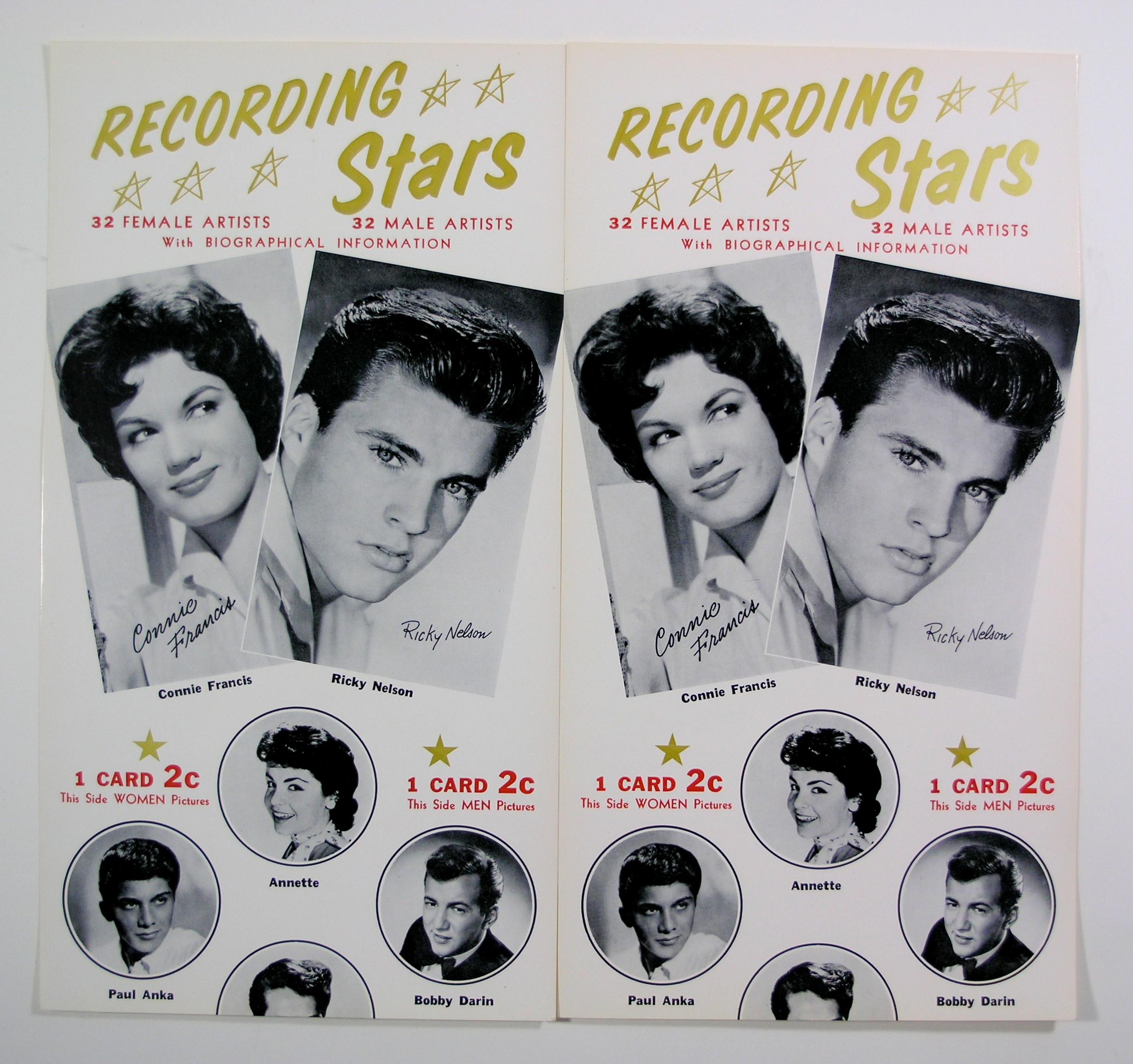 1960's Recording Star Arcade Card Display.  Two original header card sheets