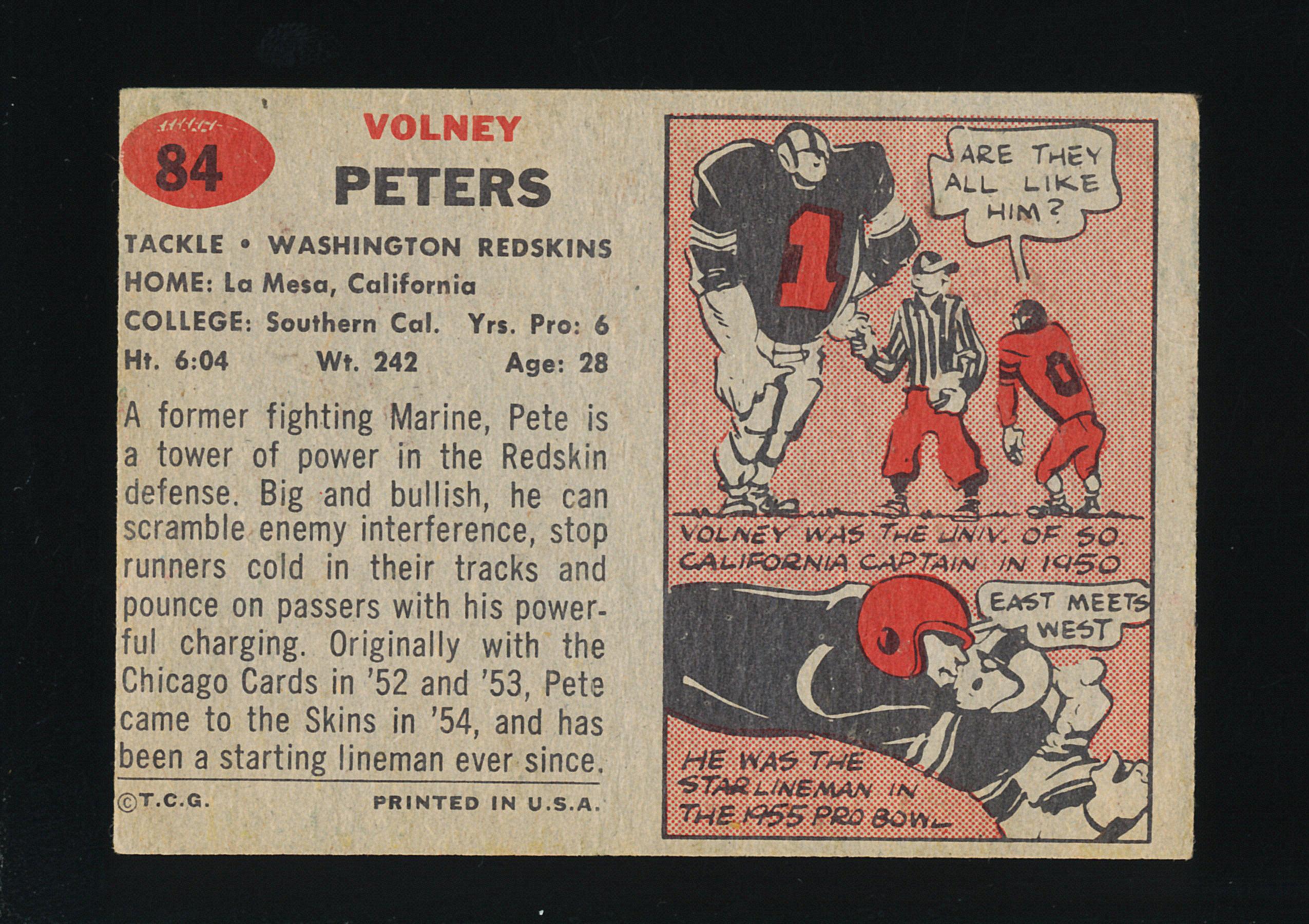 1957 Topps Football Card #84 Volney Peters Washington Redskins
