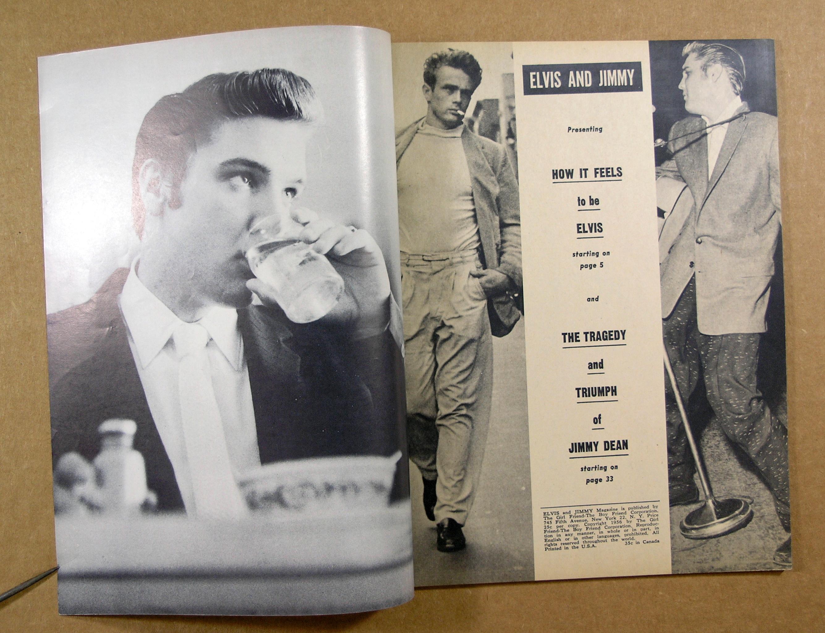 1956 "Elvis and Jimmy" James Dean Magazine.  Nice condition.  Great cover.