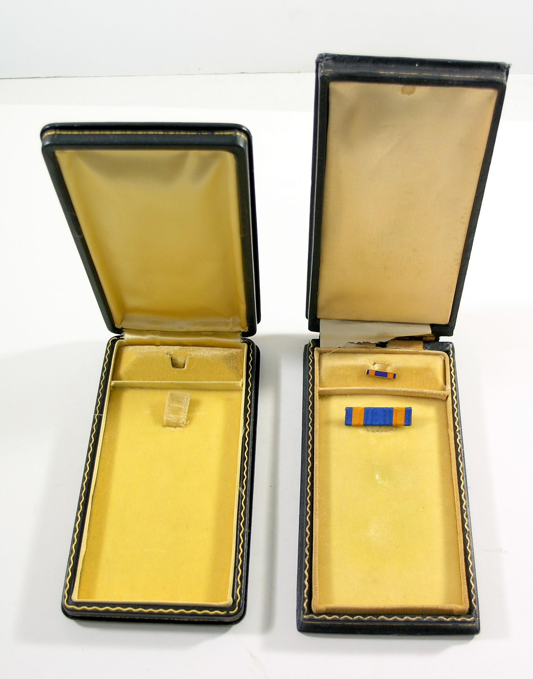 WWII U.S. Purple Heart and Air Medal Empty Cases.  Blue leatherette, coffin