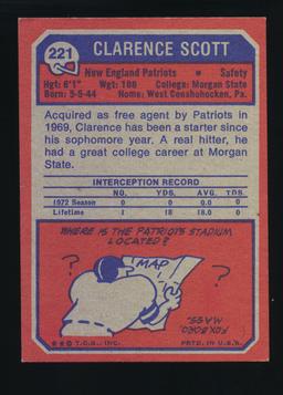 1973 Topps Football Card #221 Clarence Scott New England Patriots