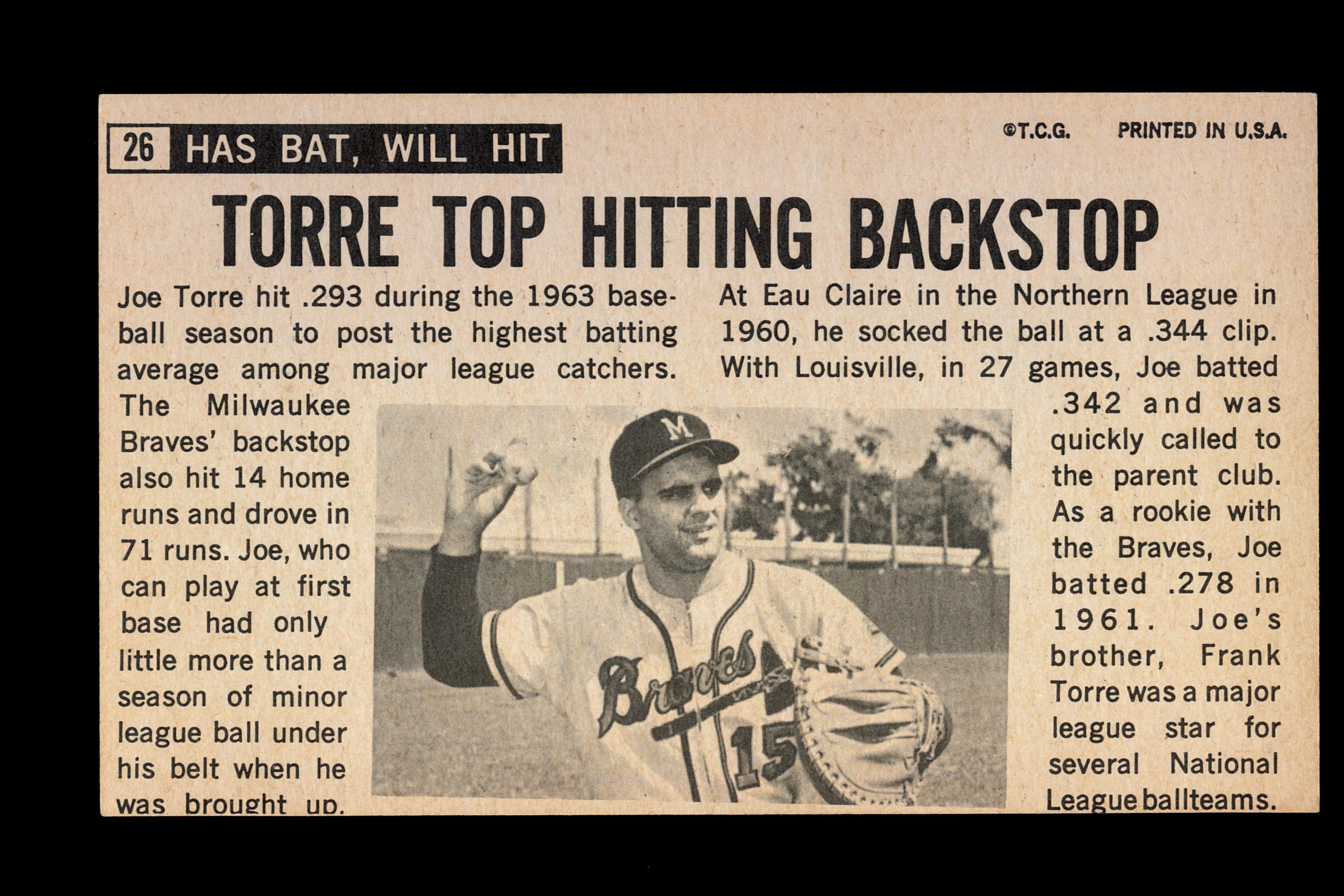 1965 Topps Giants Baseball Card #26 Hall of Famer Joe Torre Milwaukee Brave