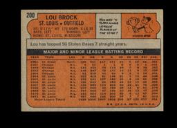 1972 Topps Baseball Card #200 Hall of Famer Lou Brock St Louis Cardinals