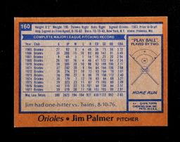 1978 Topps Baseball Card #160 Hall of Famer Jim Palmer Baltomore Orioles