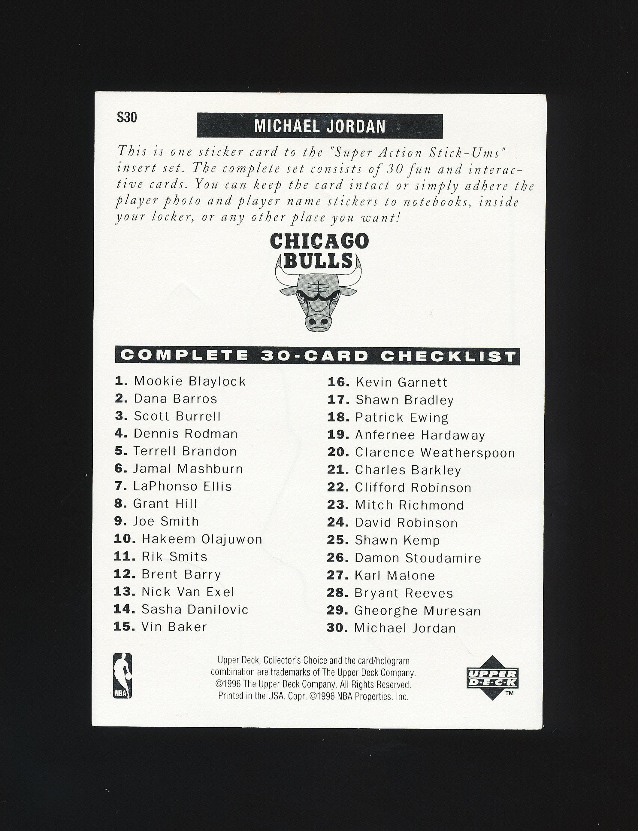 1996 Upper Deck Basketball Sticker Michael Jodan Chicago Bulls