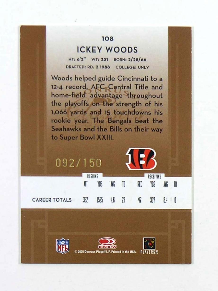 2005 Donruss Classics AUTOGRAPHED Football Card #108 Ickey Woods Cincinnati