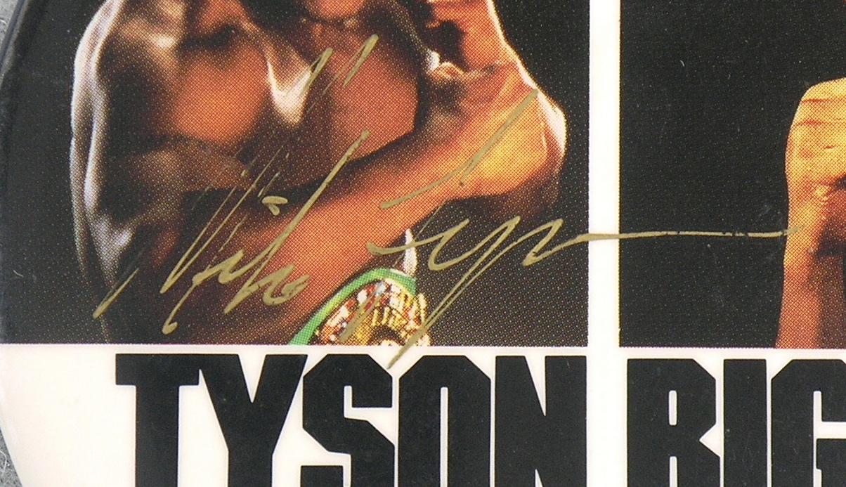 1987 AUTOGRAPHED Boxing Pin Advertising Tyson vs Biggs Boxing Match. Mike T