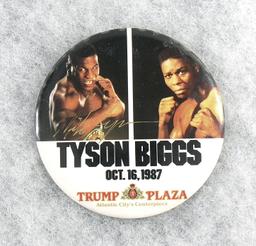 1987 AUTOGRAPHED Boxing Pin Advertising Tyson vs Biggs Boxing Match. Mike T
