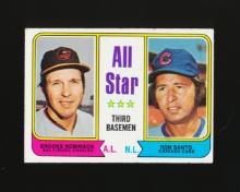 1974 Topps Baseball Card #334 Hall of Famers Brooks Robinson and Ron Santo