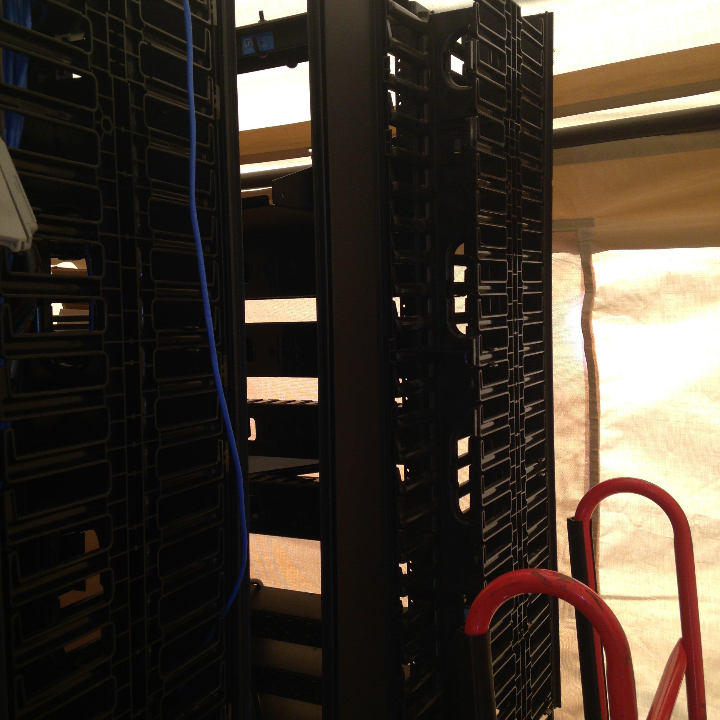 IP network tower with 3 power supply rows and shelving