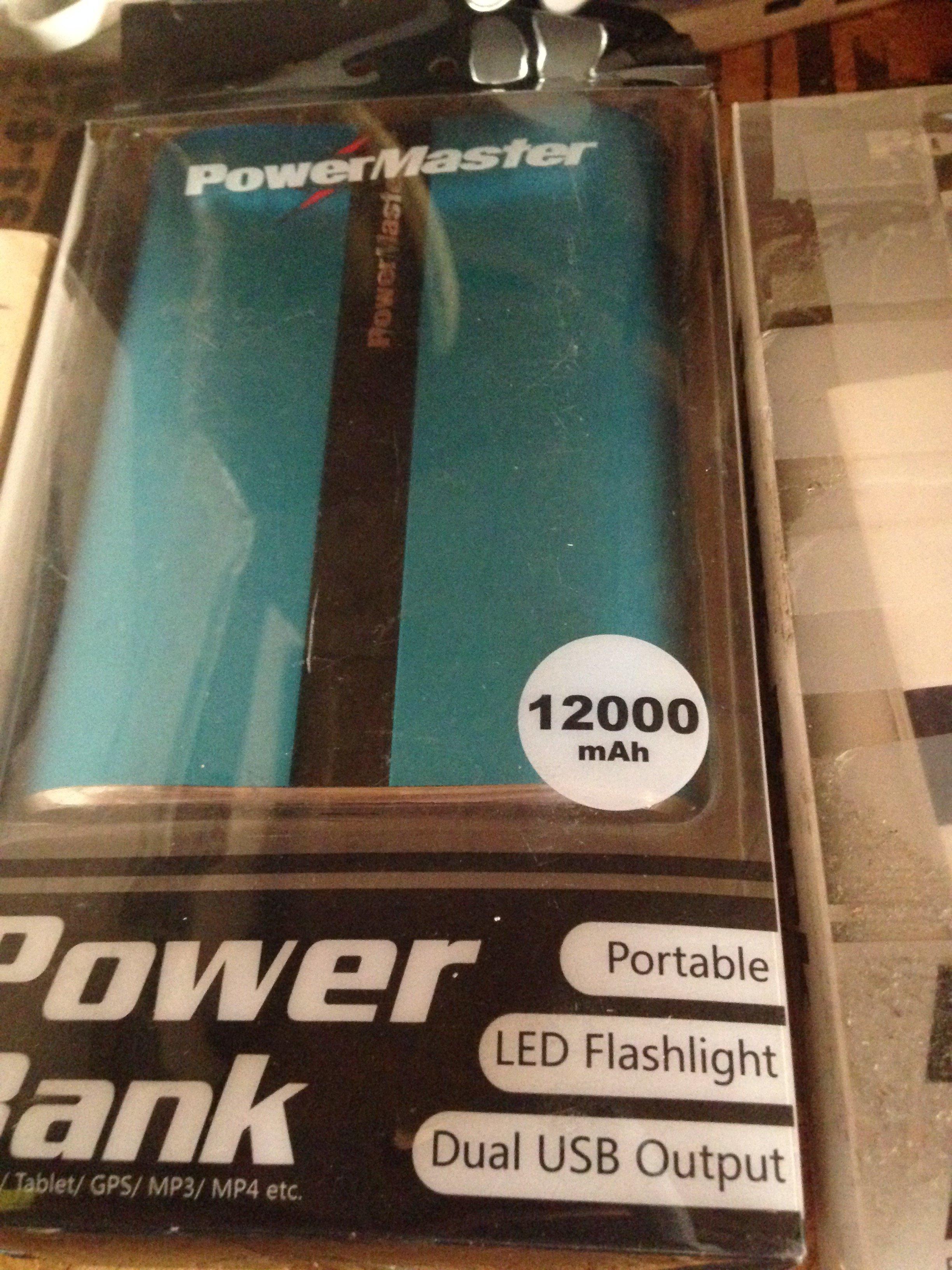 12000 Mah dual output power bank with led light- new or open box  x3