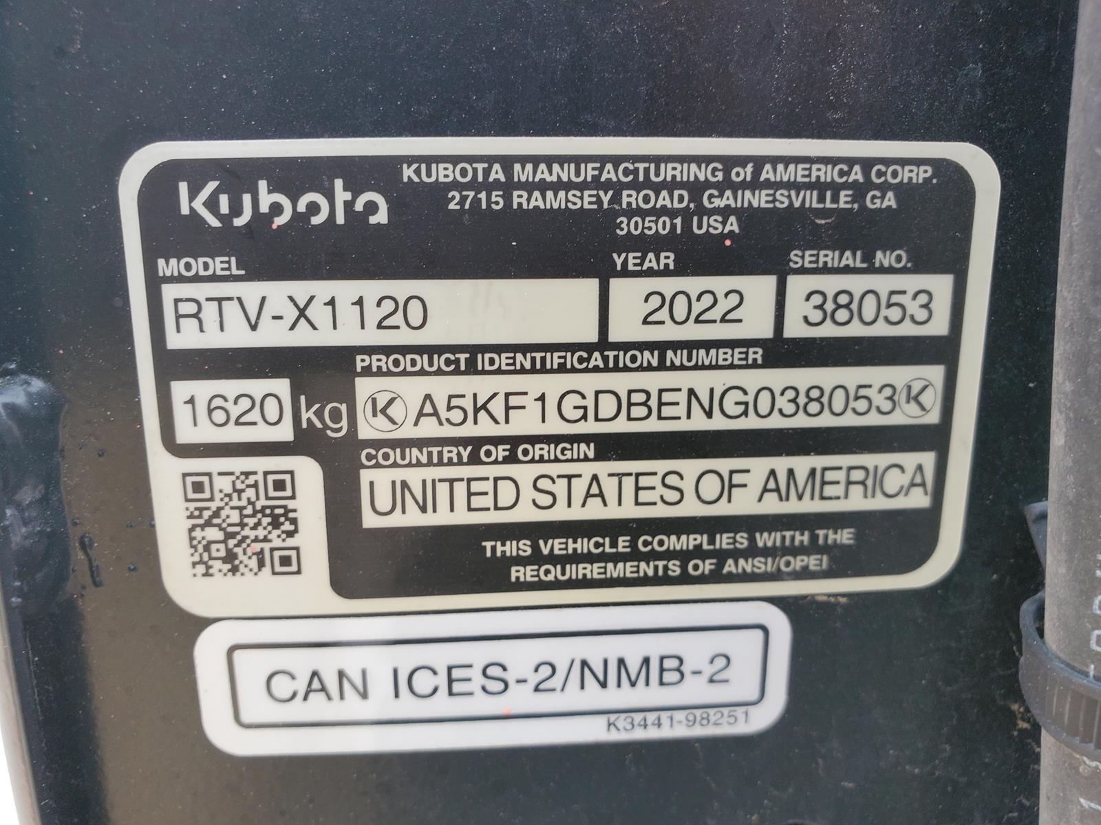 2022 Kubota RTX X1120 UTV - Diesel