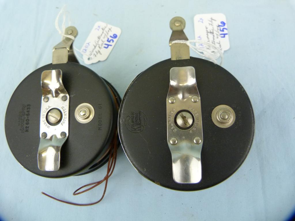 2 Automatic fly reels w/boxes & papers: Wards & Kalamazoo, 2x$