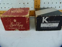 2 Automatic fly reels w/boxes & papers: Wards & Kalamazoo, 2x$