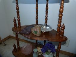 5 tiered wooden corner whatnot stand - 54" T with figurines & knick-knacks pictured