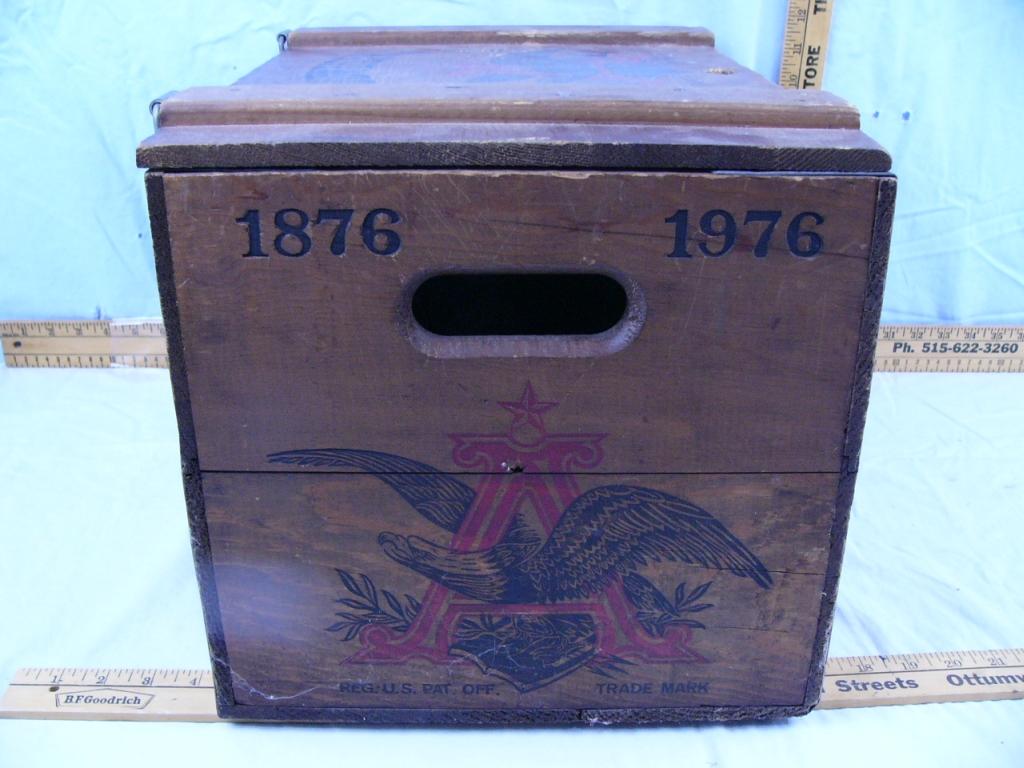 Budweiser hinged lid wooden ammo box - 18" L x 11-1/2" T x 11-3/4" D