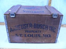Budweiser hinged lid wooden ammo box - 18" L x 11-1/2" T x 11-3/4" D