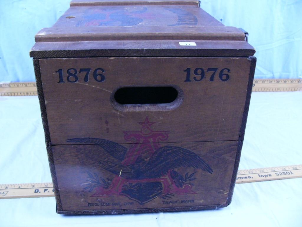 Budweiser hinged lid wooden ammo box - 18" L x 11-1/2" T x 11-3/4" D