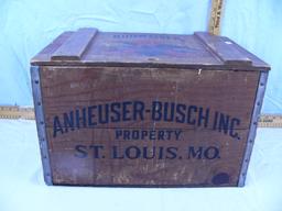 Budweiser hinged lid wooden ammo box - 18" L x 11-1/2" T x 11-3/4" D
