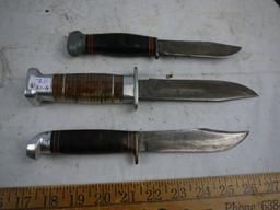 (3)  hunting knives with leather sheaths - AOM