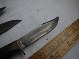 (3)  hunting knives with leather sheaths - AOM