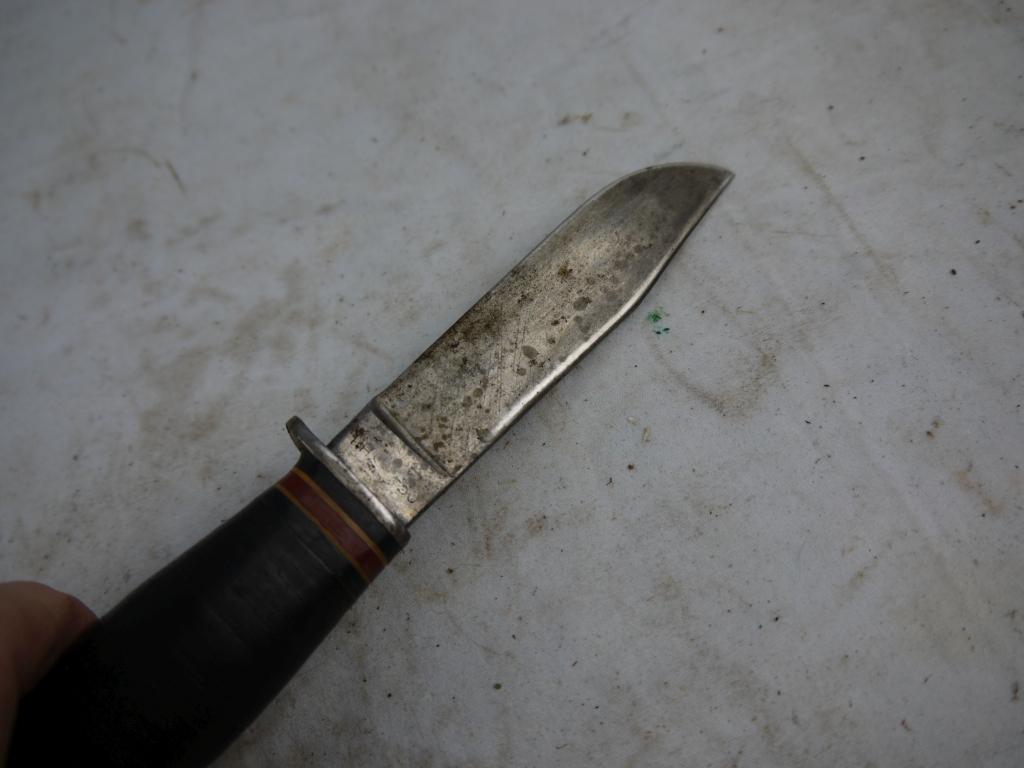 (3)  hunting knives with leather sheaths - AOM