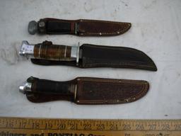 (3)  hunting knives with leather sheaths - AOM