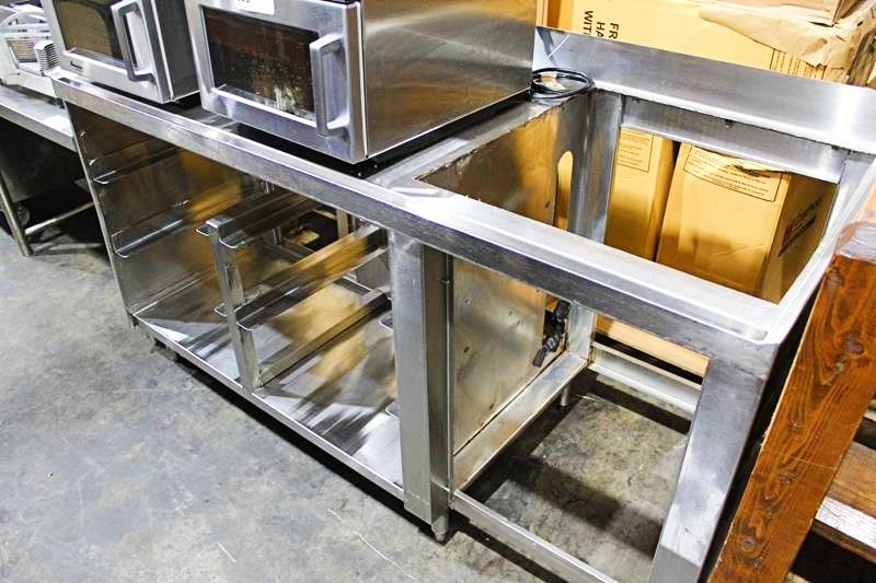 67IN. STAINLESS STEEL WAITRESS STATION W/ TRAY SLIDES, ICE BIN CUTOUT, AND WATER DISPENSER