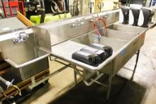 10FT STAINLESS STEEL 3-COMPARTMENT SINK W/ HAND SINK