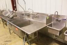 10FT STAINLESS STEEL 3-COMPARTMENT SINK W/ HAND SINK